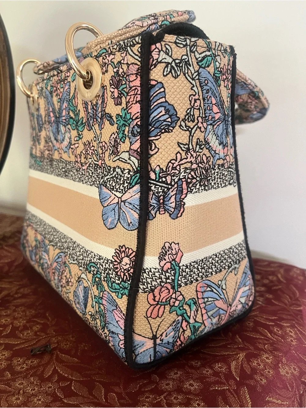 Floral Embroidered Tote Bag - Multicolor